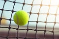 Close up tennis ball hitting to net on blur Royalty Free Stock Photo