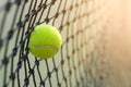 Close up tennis ball hitting to net on blur Royalty Free Stock Photo