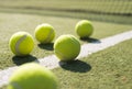 close up tennis balls ground. High quality photo Royalty Free Stock Photo