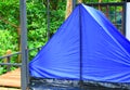 Close up tent blue accommodation camping relax in forest