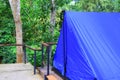 Close up tent blue accommodation camping relax in forest