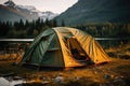 Close-up of a tent pitched in a scenic campsite - stock photography concepts