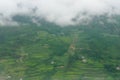Close up of Terraced cultivation landscape with paddy fields in South Asia Bhutan