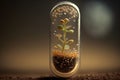 close-up of a test tube with the seeds germinating