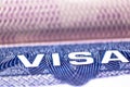 Close up of text visa on USA visa stamp in passport