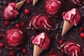 Close Up Texture Of Black Cherry Ice Cream Tile. Banner. Generative AI Royalty Free Stock Photo