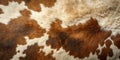 Close-up texture of brown and white animal hide with unique patchwork pattern. Generative AI Royalty Free Stock Photo
