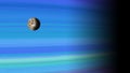 Close up texture of colorful gaseous planet and moon Royalty Free Stock Photo