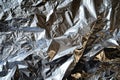 Close-up texture of crinkled aluminum foil