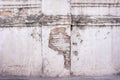 Texture old brick decayed patterns abstract on white paint concrete weathered wall in thai temple for background