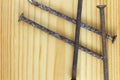 Close up texture of old rusty nails, Rusty nails on a wooden table Royalty Free Stock Photo