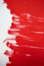 Close up Texture Red color paint on white colour canvas Brush marks stroke for paper  graphic design on background Royalty Free Stock Photo