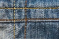 close up texture thread and stitch denim pants.