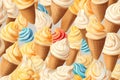 Close Up Texture Of Vanilla Ice Cream. Banner. Seamless. Generative AI