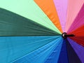 Colorful beach umbrella background, close-up texture of vibrant color nylon fabric parasol with concentric radius pattern Royalty Free Stock Photo