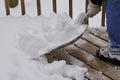 Close up texture view of an unidentifiable person shoveling deep snow