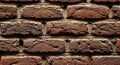 Close-up Texture of Weathered Red Brick Wall with Rough Mortar Joints background Royalty Free Stock Photo