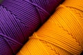 Close up of textured colorful rolls of thread