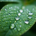Capturing the delicate balance of water on foliage in a serene Royalty Free Stock Photo