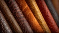 Close up of textured leather rolls in warm colors Royalty Free Stock Photo
