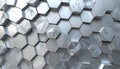Close-up of a textured metallic hexagonal surface with dramatic light and shadow pattern Royalty Free Stock Photo