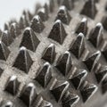 Close-up of a textured metallic surface featuring numerous triangular, sharp spikes Royalty Free Stock Photo