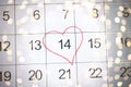 Close up of 14th february date in calendar