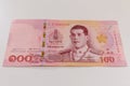Close up of 100 Thai baht banknote texture