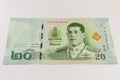 Close up of 20 Thai baht banknote texture