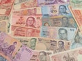 Close up of Thai banknote, Thai bath with the image of King Bhumibol Adulyadej. Royalty Free Stock Photo
