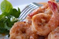 Close up Thai dish. Fresh shrimp stir fry with garlic sauce. Eat together with Thai rice Royalty Free Stock Photo