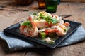 Close up of Thai Local food, Spicy Green Eggplant Salad with Prawns Royalty Free Stock Photo