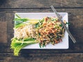 Close up thai noodle or pad thai on wood Royalty Free Stock Photo