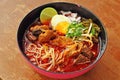 Close up thai northern spicy pork noodle