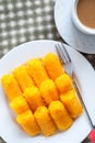 Thai traditional dessert, rolled egg yolk thread or Thai style Fios de ovos