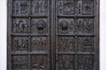 Close-up of theancient bronze Magdeburg Gates 1153 of Saint Sophia Cathedral in Veliky Novgorod Royalty Free Stock Photo