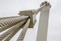 Close-up of the thick steel cables of the cable-stayed bridge