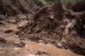 close-up of the thick, wet mud that makes up a landslide