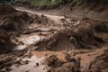 close-up of the thick, wet mud that makes up a landslide