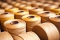 close-up of thin, tightly rolled cardboard spools