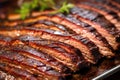 close-up of thinly sliced brisket