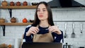 Close up thoughtful woman housewife thinks solution problem holiday food menu Royalty Free Stock Photo