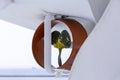 Close up of three blades steel propeller of the lifeboat from a ferryboat. Royalty Free Stock Photo