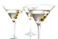 Close-up three classic dry martini with olives isolated on white Royalty Free Stock Photo