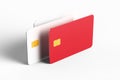 Close-up of three colored credit cards on a white background Royalty Free Stock Photo