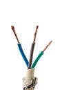 close-up of three core electrical cable isolated Royalty Free Stock Photo