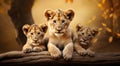 Close-up of three cute lion cubs