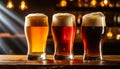 Three Glasses of Fresh Beer on a Bar or Pub Counter - Generative Ai Royalty Free Stock Photo