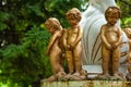 Close-up of three little angel boys statues Royalty Free Stock Photo