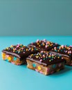 A close up of three pieces of chocolate covered pretzel bars with sprinkles Royalty Free Stock Photo